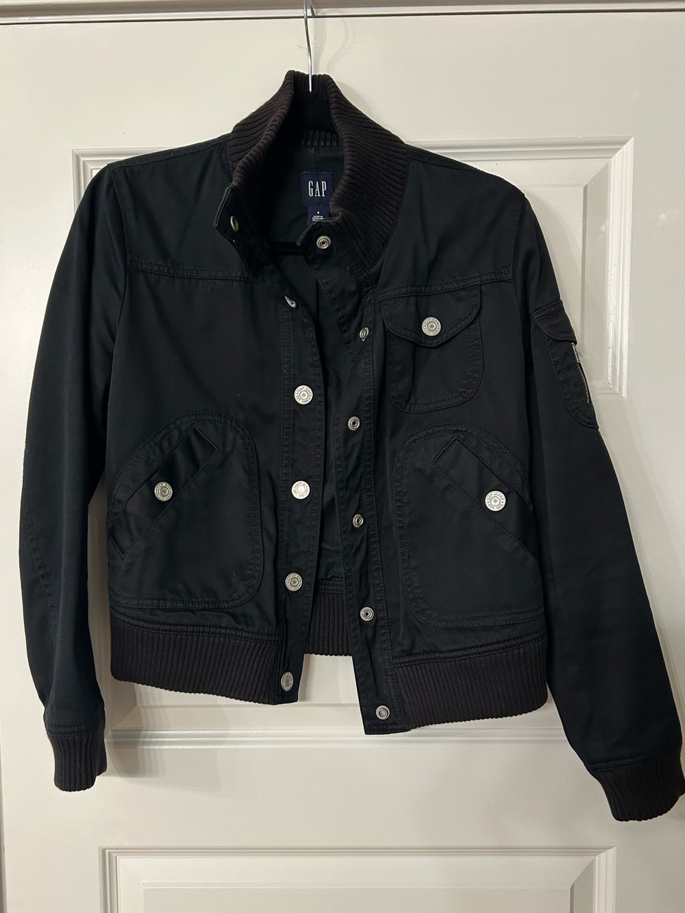GAP Black Women's Utility Bomber Jacket with Ribbed Trim
